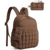 BAGSMART Mini Backpacks for Women, Puffy Checkered Quilted Small Backpack with Pouch, Lightweight Daypack Purse, Water-Resistant Bookbag for Daily Travel College, 2-in-1 Set, Black(Coffee Brown)