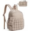 BAGSMART Mini Backpacks for Women, Puffy Checkered Quilted Small Backpack with Pouch, Lightweight Daypack Purse, Water-Resistant Bookbag for Daily Travel College, 2-in-1 Set, Black(Latte Brown)