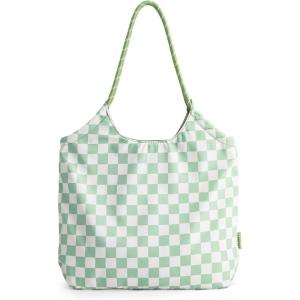 BAGSMART Beach Bags for Women, Beach Tote Bag Beach Bag with Zipper Travel Tote Bag for Women Sandproof Swim Pool Bag | Packable Beach Bag, Beach Essentials, for Travel, Gym, 12.5L Medium Tote, Lightweight, Water-resistant(Blue-gray-green Checkerboard Pattern)