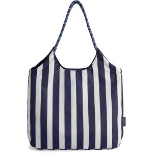 BAGSMART Beach Bags for Women, Beach Tote Bag Beach Bag with Zipper Travel Tote Bag for Women Sandproof Swim Pool Bag | Packable Beach Bag, Beach Essentials, for Travel, Gym, 12.5L Medium Tote, Lightweight, Water-resistant(Navy Stripes)