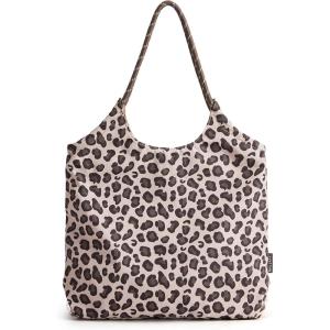 BAGSMART Beach Bags for Women, Beach Tote Bag Beach Bag with Zipper Travel Tote Bag for Women Sandproof Swim Pool Bag | Packable Beach Bag, Beach Essentials, for Travel, Gym, 12.5L Medium Tote, Lightweight, Water-resistant(Leopard Print)