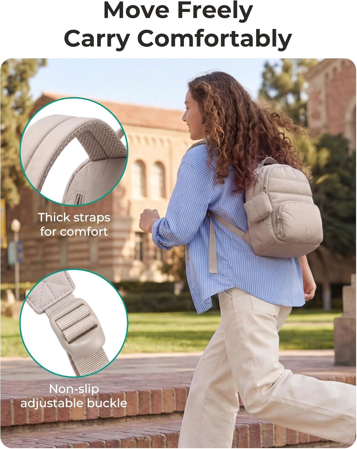 imageBAGSMART Small Backpacks for Women Lightweight Puffer Mini Backpack Purse with Pouch Quilted Casual Daypack WaterResistant Bookbag for Daily Travel College 2in1 Set Latte BrownJet Black