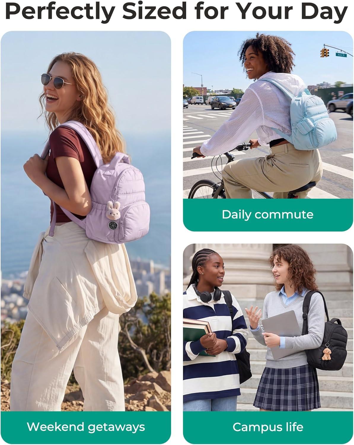 imageBAGSMART Small Backpacks for Women Lightweight Puffer Mini Backpack Purse with Pouch Quilted Casual Daypack WaterResistant Bookbag for Daily Travel College 2in1 Set Latte BrownJet Black