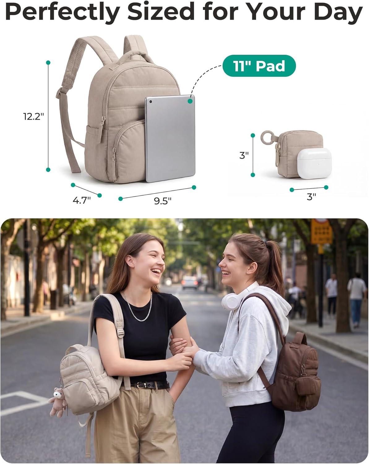 imageBAGSMART Small Backpacks for Women Lightweight Puffer Mini Backpack Purse with Pouch Quilted Casual Daypack WaterResistant Bookbag for Daily Travel College 2in1 Set Latte BrownLatte Brown