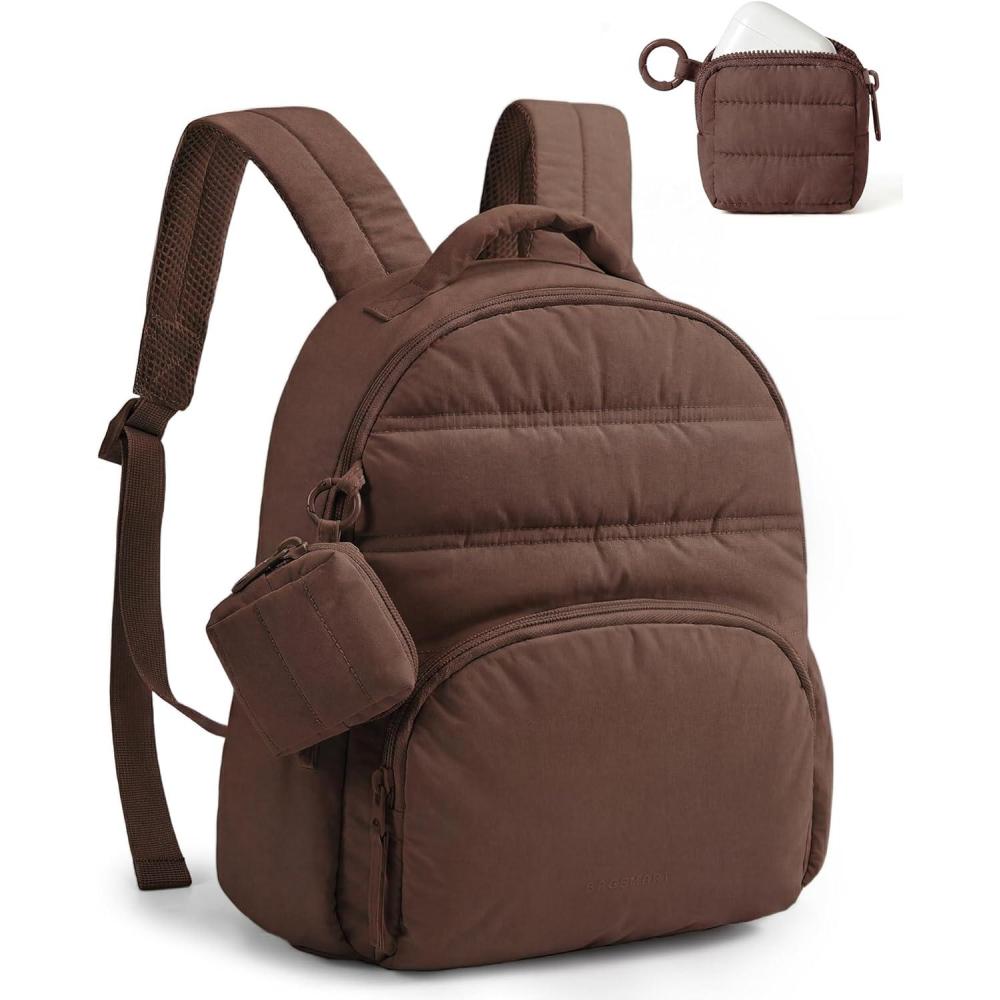imageBAGSMART Small Backpacks for Women Lightweight Puffer Mini Backpack Purse with Pouch Quilted Casual Daypack WaterResistant Bookbag for Daily Travel College 2in1 Set Latte BrownCoffee Brown