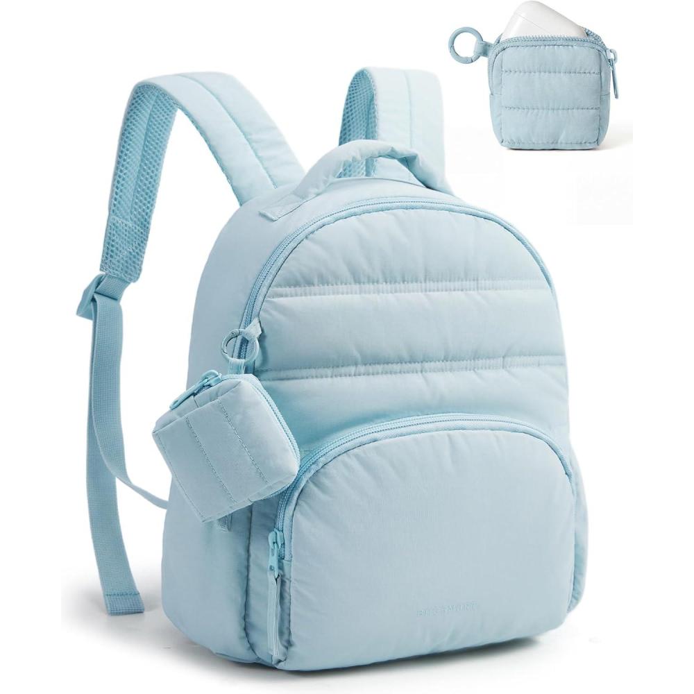 imageBAGSMART Small Backpacks for Women Lightweight Puffer Mini Backpack Purse with Pouch Quilted Casual Daypack WaterResistant Bookbag for Daily Travel College 2in1 Set Latte BrownBaby Blue