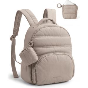 BAGSMART Small Backpacks for Women, Lightweight Puffer Mini Backpack Purse with Pouch, Quilted Casual Daypack, Water-Resistant Bookbag for Daily Travel College, 2-in-1 Set, Latte Brown(Latte Brown)