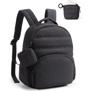 BAGSMART Small Backpacks for Women, Lightweight Puffer Mini Backpack Purse with Pouch, Quilted Casual Daypack, Water-Resistant Bookbag for Daily Travel College, 2-in-1 Set, Latte Brown(Jet Black)