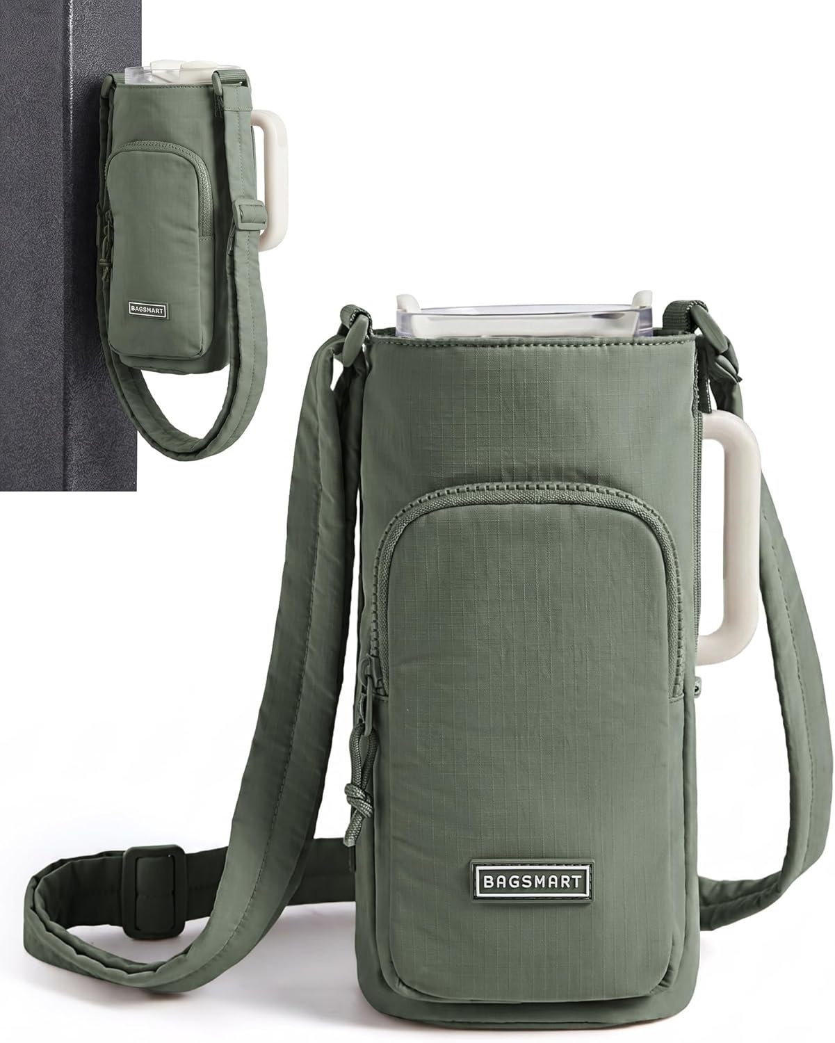 imageBAGSMART 40oz Magnetic Water Bottle Holder with Strap Drink Carrier Bag Crossbody Gym Bag Gym Accessories for WomenMenSage