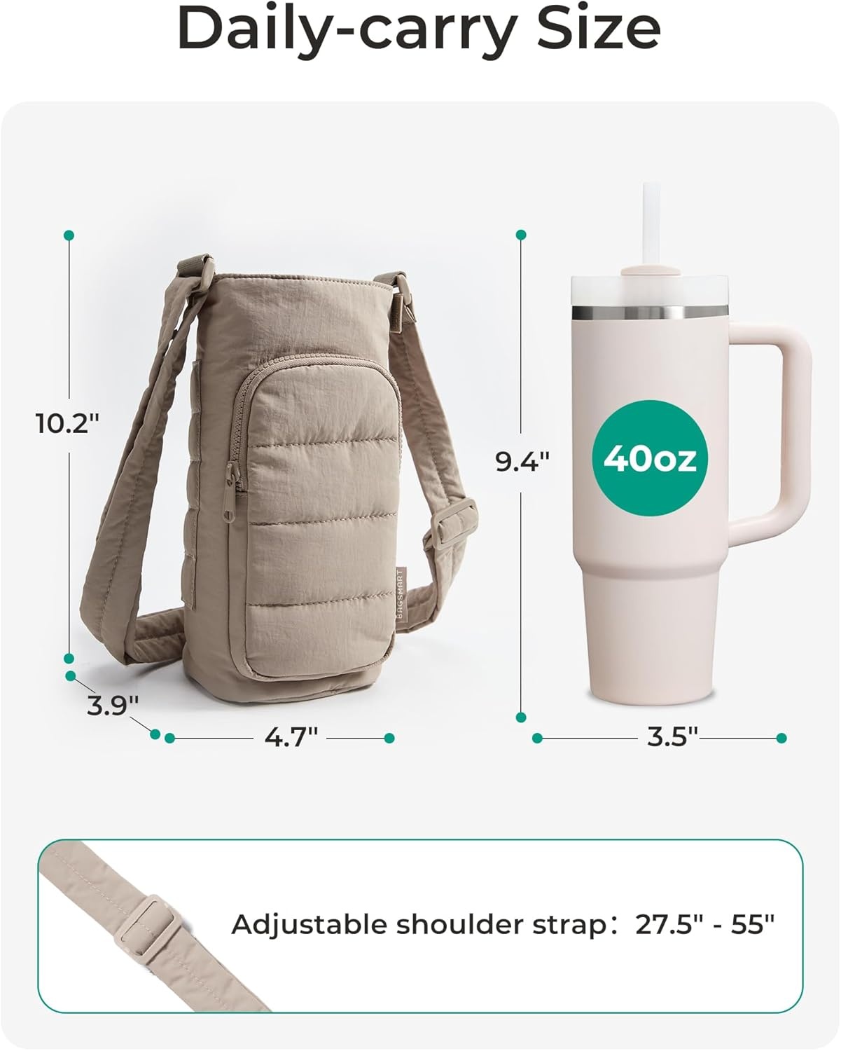 imageBAGSMART Magnetic 40oz Water Bottle Holder with Strap Crossbody Purse Gym Accessories for WomenGreen