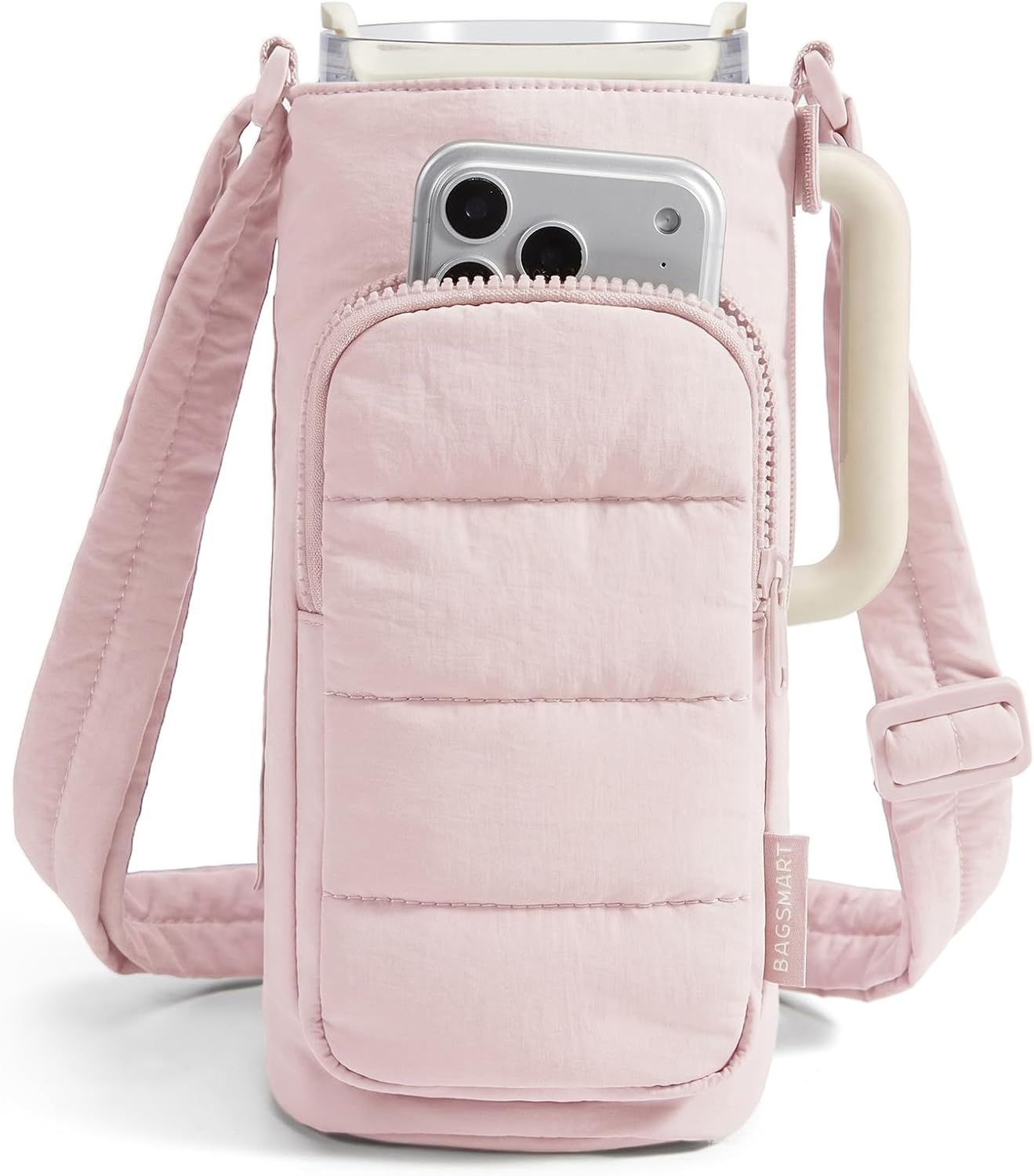 imageBAGSMART Magnetic 40oz Water Bottle Holder with Strap Crossbody Purse Gym Accessories for WomenPink