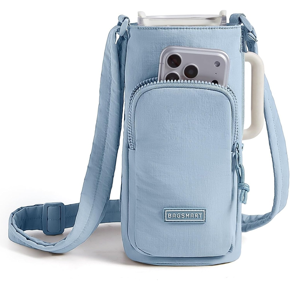 imageBAGSMART 40oz Magnetic Water Bottle Holder with Strap Drink Carrier Bag Crossbody Gym Bag Gym Accessories for WomenMenFrench Blue