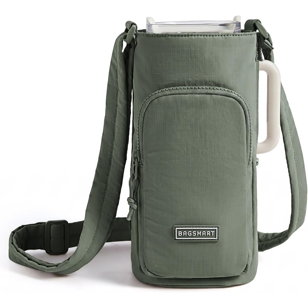imageBAGSMART 40oz Magnetic Water Bottle Holder with Strap Drink Carrier Bag Crossbody Gym Bag Gym Accessories for WomenMenSage