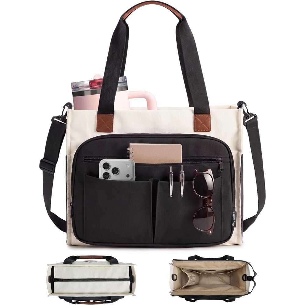imageBAGSMART Canvas Tote Bag for Women Work Tote Bag with Zipper Crossbody Handbag for Travel Teacher NurseClassic