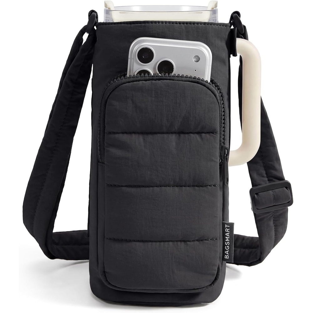 imageBAGSMART Magnetic 40oz Water Bottle Holder with Strap Crossbody Purse Gym Accessories for WomenBlack