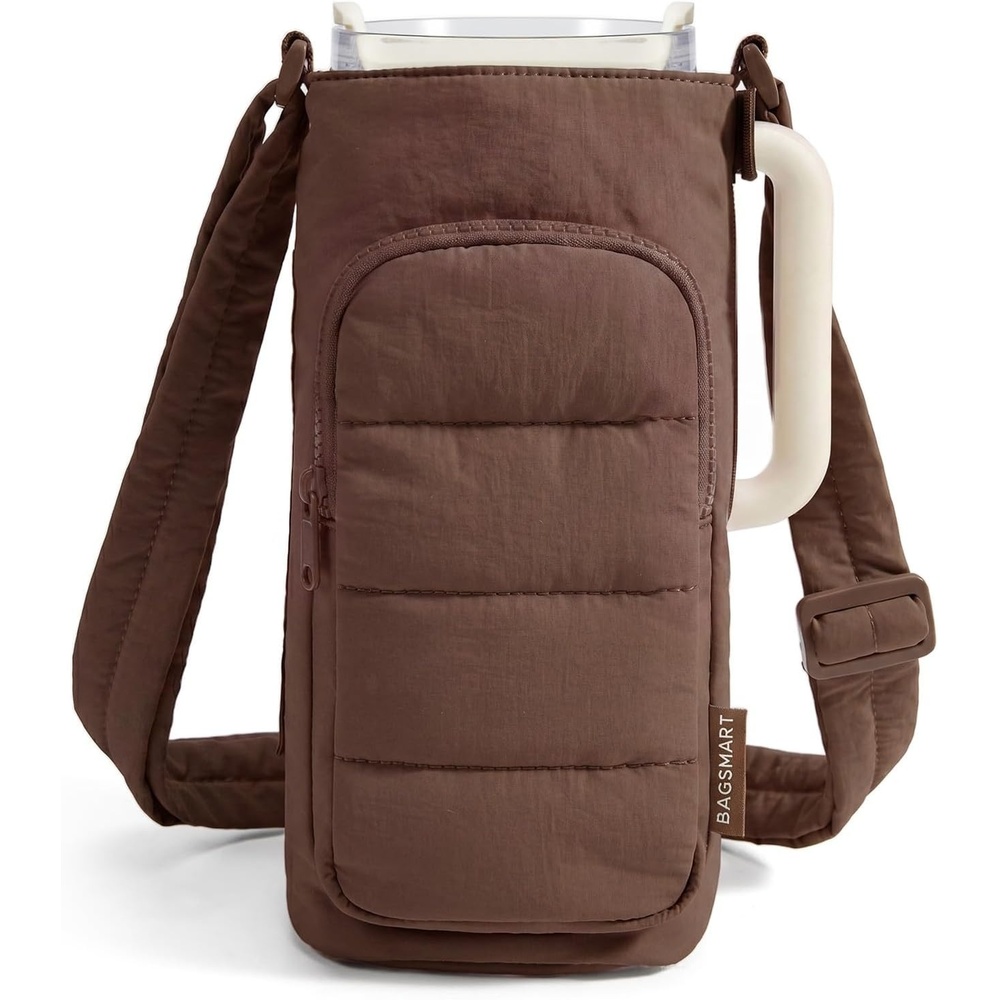 imageBAGSMART Magnetic 40oz Water Bottle Holder with Strap Crossbody Purse Gym Accessories for WomenChocolate