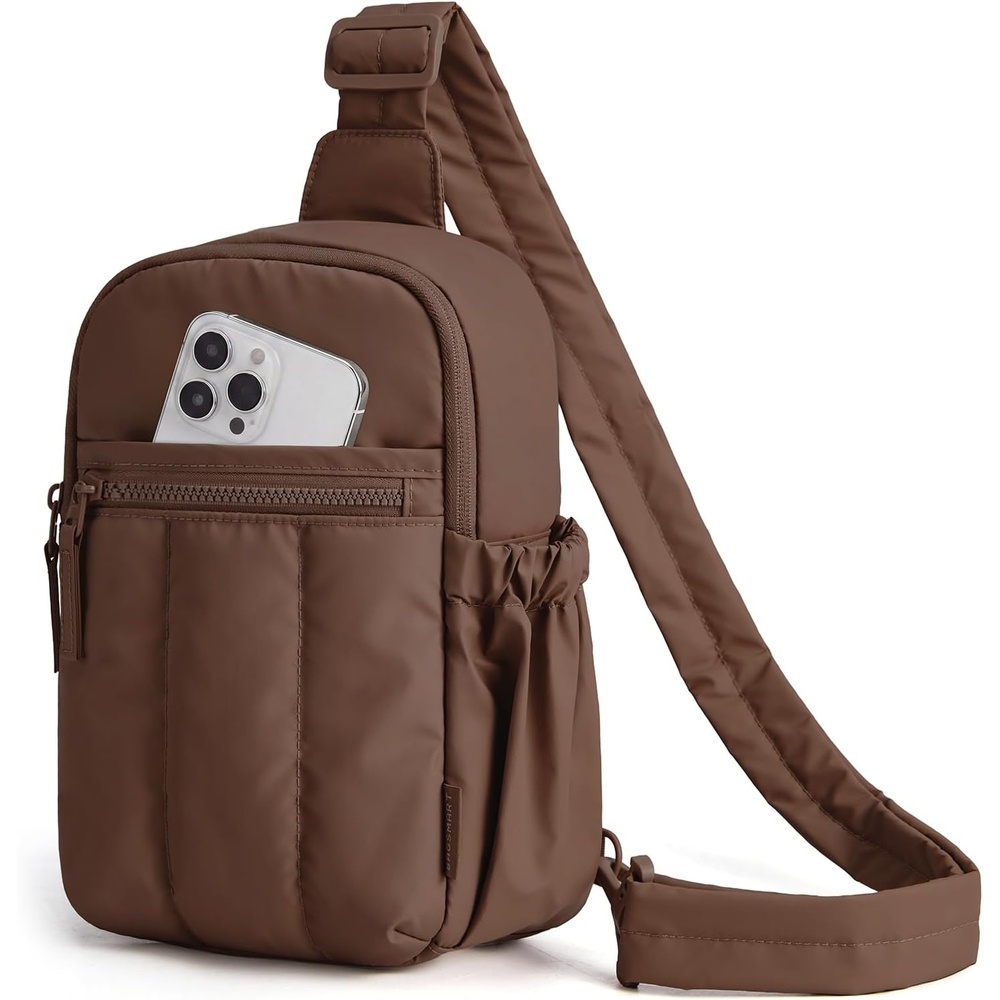 imageBAGSMART Small Crossbody Bags for Women Puffer Sling Bag Fanny Packs Purses Hobo Handbag for Daily Travel HikingChocolate