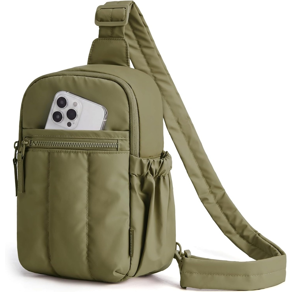 imageBAGSMART Small Crossbody Bags for Women Puffer Sling Bag Fanny Packs Purses Hobo Handbag for Daily Travel HikingGreen