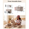 BAGSMART Travel Makeup Bag for Women, 3 Pcs Puffy Padded Cosmetic Organizer Bag, Large Toiletry Case and Small Purse Pouch for Gym, Work, Girls (Baby Blue)(06-Cream & White Check​)