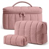 BAGSMART Travel Makeup Bag for Women, 3 Pcs Puffy Padded Cosmetic Organizer Bag, Large Toiletry Case and Small Purse Pouch for Gym, Work, Girls (Baby Blue)(05-Dusty Rose)