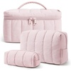 BAGSMART Travel Makeup Bag for Women, 3 Pcs Puffy Padded Cosmetic Organizer Bag, Large Toiletry Case and Small Purse Pouch for Gym, Work, Girls (Baby Blue)(03-Light Blush)