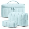 BAGSMART Travel Makeup Bag for Women, 3 Pcs Puffy Padded Cosmetic Organizer Bag, Large Toiletry Case and Small Purse Pouch for Gym, Work, Girls (Baby Blue)(06-Glacier Blue)