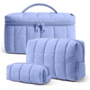 BAGSMART Travel Makeup Bag for Women, 3 Pcs Puffy Padded Cosmetic Organizer Bag, Large Toiletry Case and Small Purse Pouch for Gym, Work, Girls (Baby Blue)(05-Lavender)