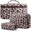 BAGSMART Travel Makeup Bag for Women, 3 Pcs Puffy Padded Cosmetic Organizer Bag, Large Toiletry Case and Small Purse Pouch for Gym, Work, Girls (Baby Blue)(04-Leopard Print)