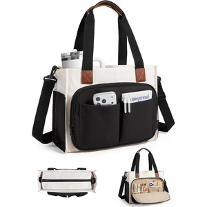 BAGSMART Canvas Tote Bag for Women, Work Tote Bag with Zipper, Crossbody Handbag for Travel Teacher Nurse(Black)