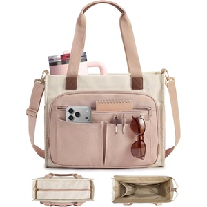 BAGSMART Canvas Tote Bag for Women, Work Tote Bag with Zipper, Crossbody Handbag for Travel Teacher Nurse(Khaki)