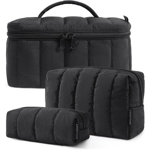 BAGSMART Travel Makeup Bag for Women, 3 Pcs Puffy Padded Cosmetic Organizer Bag, Large Toiletry Case and Small Purse Pouch for Gym, Work, Girls (Baby Blue)(01-Classic​)
