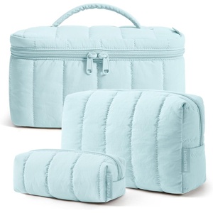 BAGSMART Travel Makeup Bag for Women, 3 Pcs Puffy Padded Cosmetic Organizer Bag, Large Toiletry Case and Small Purse Pouch for Gym, Work, Girls (Baby Blue)(06-Glacier Blue)