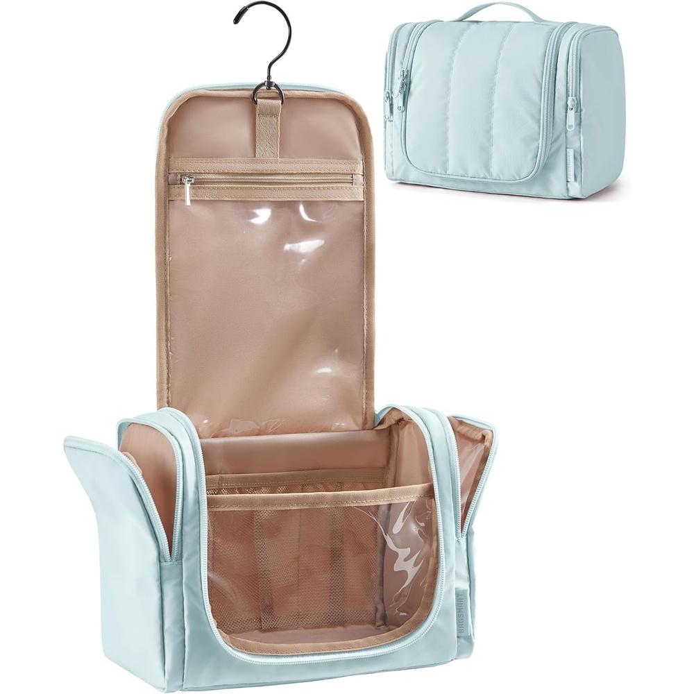 image:imageBAGSMART Travel Toiletry Bag for Women Puffy Hanging Toiletry Bag with Hook Waterresistant Toiletry Organizer for Full Sized Toiletries Olive greenBaby Blue