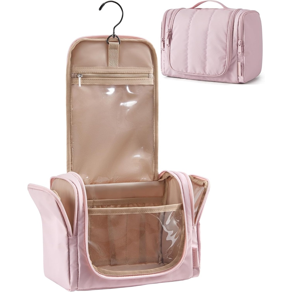 image:imageBAGSMART Travel Toiletry Bag for Women Puffy Hanging Toiletry Bag with Hook Waterresistant Toiletry Organizer for Full Sized Toiletries Olive greenBaby Pink