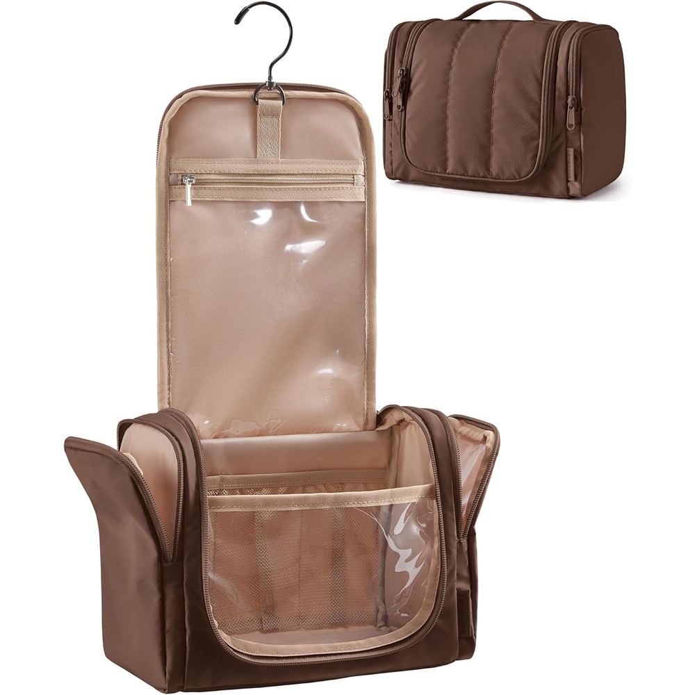 image:imageBAGSMART Travel Toiletry Bag for Women Puffy Hanging Toiletry Bag with Hook Waterresistant Toiletry Organizer for Full Sized Toiletries Olive greenCoffee Brown