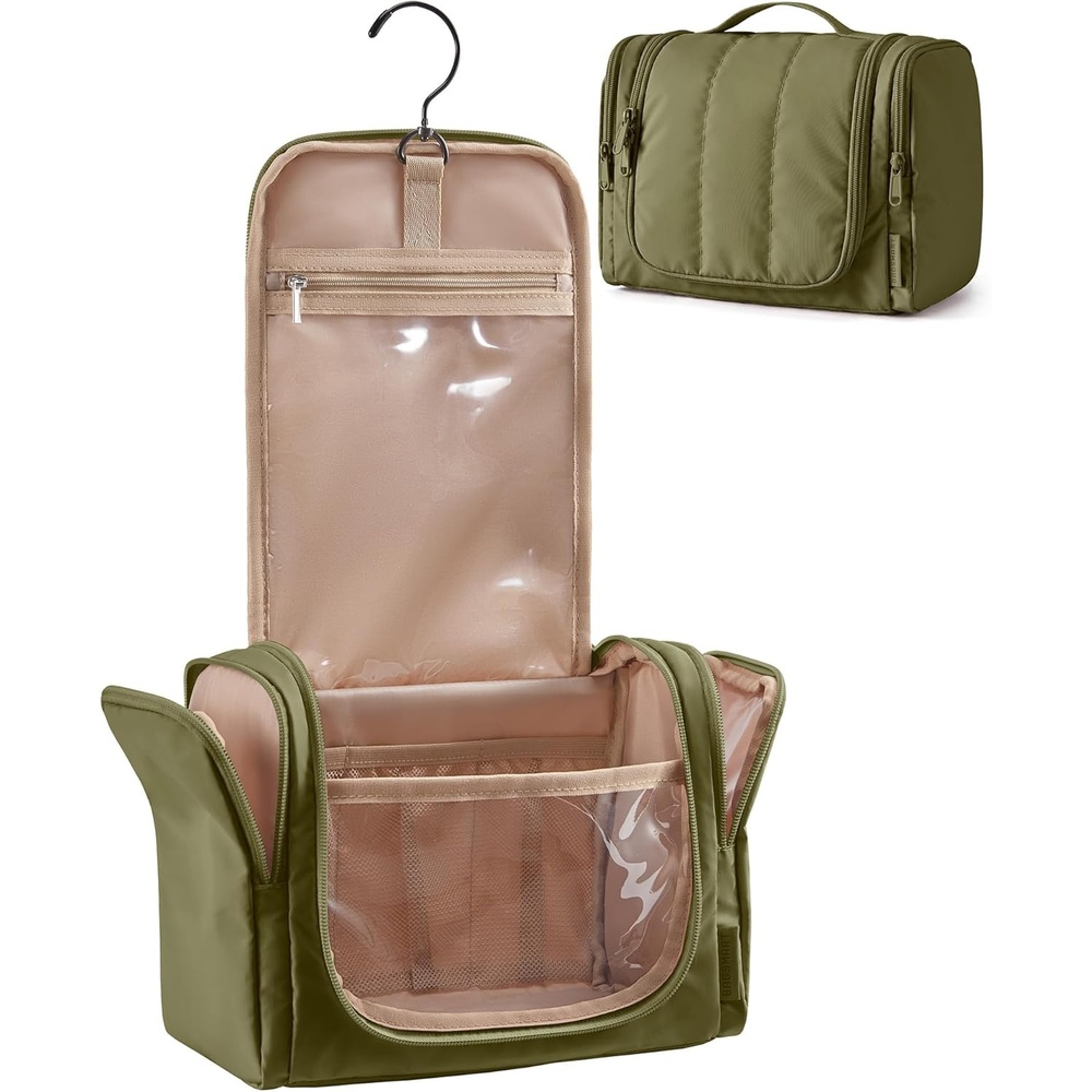 image:imageBAGSMART Travel Toiletry Bag for Women Puffy Hanging Toiletry Bag with Hook Waterresistant Toiletry Organizer for Full Sized Toiletries Olive greenOlive Green