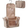 BAGSMART Travel Toiletry Bag for Women, Puffy Hanging Toiletry Bag with Hook, Water-resistant Toiletry Organizer for Full Sized Toiletries (Olive green)(Camel)