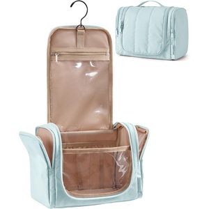BAGSMART Travel Toiletry Bag for Women, Puffy Hanging Toiletry Bag with Hook, Water-resistant Toiletry Organizer for Full Sized Toiletries (Olive green)(Baby Blue)