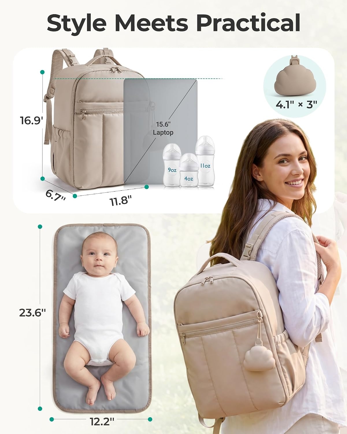 image:imageBAGSMART Baby Diaper Bag Backpack Lightweight Puffy Diaper Bag with Insulated Pocketsamp Pacifier Case Travel Stroller Straps with Waterproof Changing Pad BlackCoffee Brown