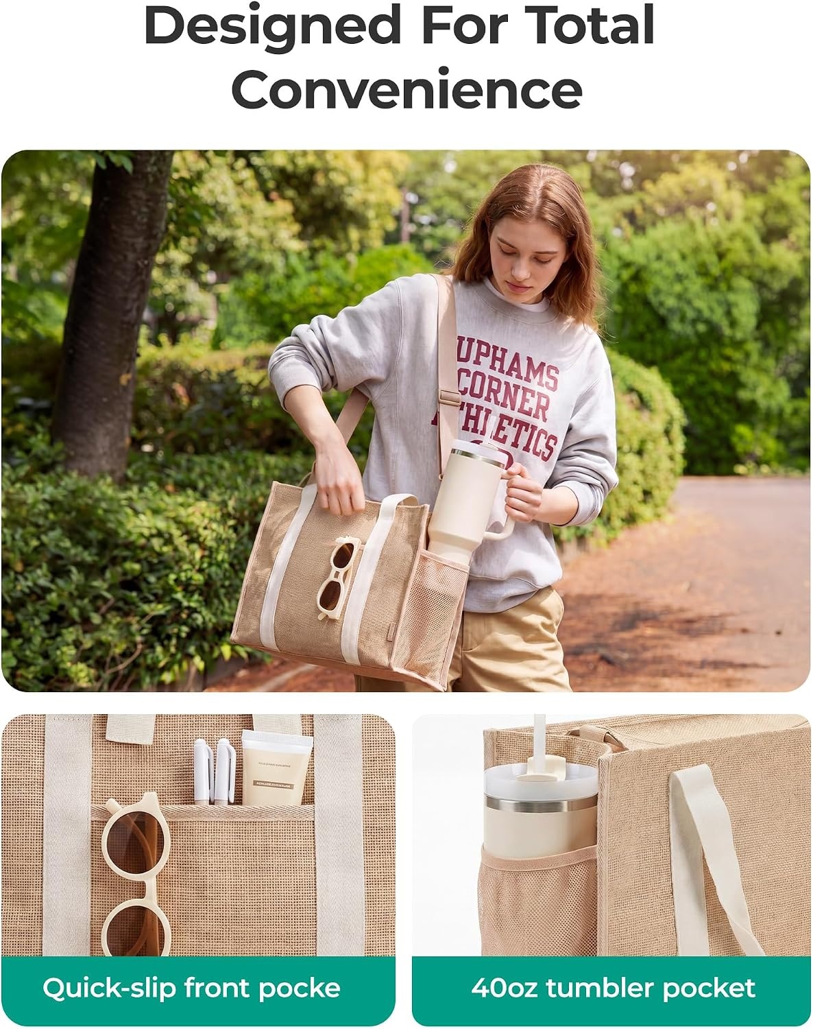 image:imageBAGSMART Custom DIY Beach Tote Bag for Women wMarkers Personalized Gift Large Beach Tote Secure Top Zipper Waterproof Coated Heavy Duty Carryall AllinOne DIY Kit HandsFree CrossbodyCherry Blossom Pink Stripes
