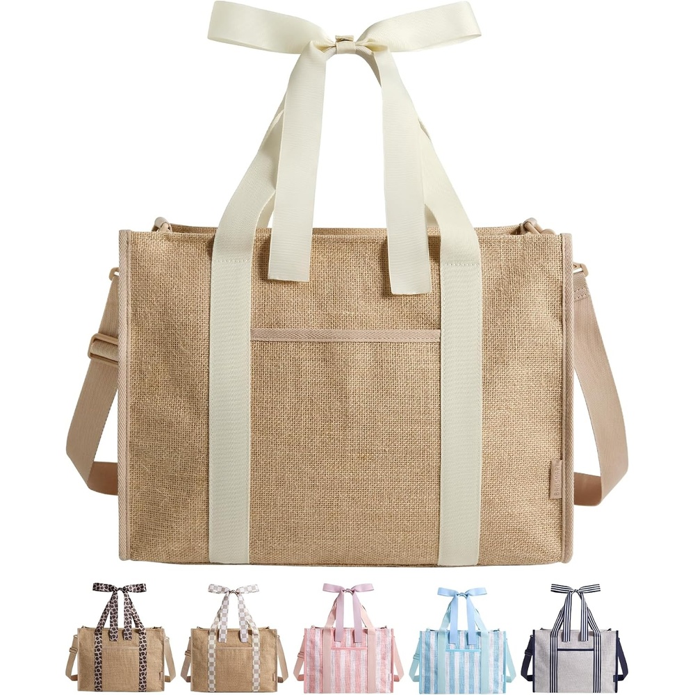 image:imageBAGSMART Custom DIY Beach Tote Bag for Women wMarkers Personalized Gift Large Beach Tote Secure Top Zipper Waterproof Coated Heavy Duty Carryall AllinOne DIY Kit HandsFree CrossbodyKhaki Brown