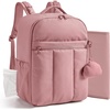 BAGSMART Baby Diaper Bag Backpack, Lightweight Puffy Diaper Bag with Insulated Pockets& Pacifier Case, Travel Stroller Straps with Waterproof Changing Pad, Black(Dark Pink)