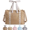 BAGSMART Custom DIY Beach Tote Bag for Women w/Markers, Personalized Gift | Large Beach Tote, Secure Top Zipper, Waterproof Coated, Heavy Duty Carryall, All-in-One DIY Kit, Hands-Free Crossbody,(Khaki Brown Checkerboard)