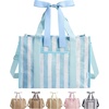 BAGSMART Custom DIY Beach Tote Bag for Women w/Markers, Personalized Gift | Large Beach Tote, Secure Top Zipper, Waterproof Coated, Heavy Duty Carryall, All-in-One DIY Kit, Hands-Free Crossbody,(Sea Blue Stripes)