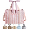 BAGSMART Custom DIY Beach Tote Bag for Women w/Markers, Personalized Gift | Large Beach Tote, Secure Top Zipper, Waterproof Coated, Heavy Duty Carryall, All-in-One DIY Kit, Hands-Free Crossbody,(Cherry Blossom Pink Stripes)