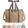 BAGSMART Custom DIY Beach Tote Bag for Women w/Markers, Personalized Gift | Large Beach Tote, Secure Top Zipper, Waterproof Coated, Heavy Duty Carryall, All-in-One DIY Kit, Hands-Free Crossbody,(Khaki Brown Leopard Print)