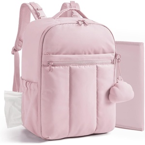 BAGSMART Baby Diaper Bag Backpack, Lightweight Puffy Diaper Bag with Insulated Pockets& Pacifier Case, Travel Stroller Straps with Waterproof Changing Pad, Black(Pink)