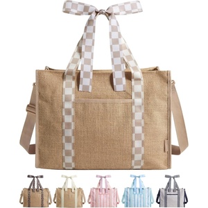BAGSMART Custom DIY Beach Tote Bag for Women w/Markers, Personalized Gift | Large Beach Tote, Secure Top Zipper, Waterproof Coated, Heavy Duty Carryall, All-in-One DIY Kit, Hands-Free Crossbody,(Khaki Brown Checkerboard)