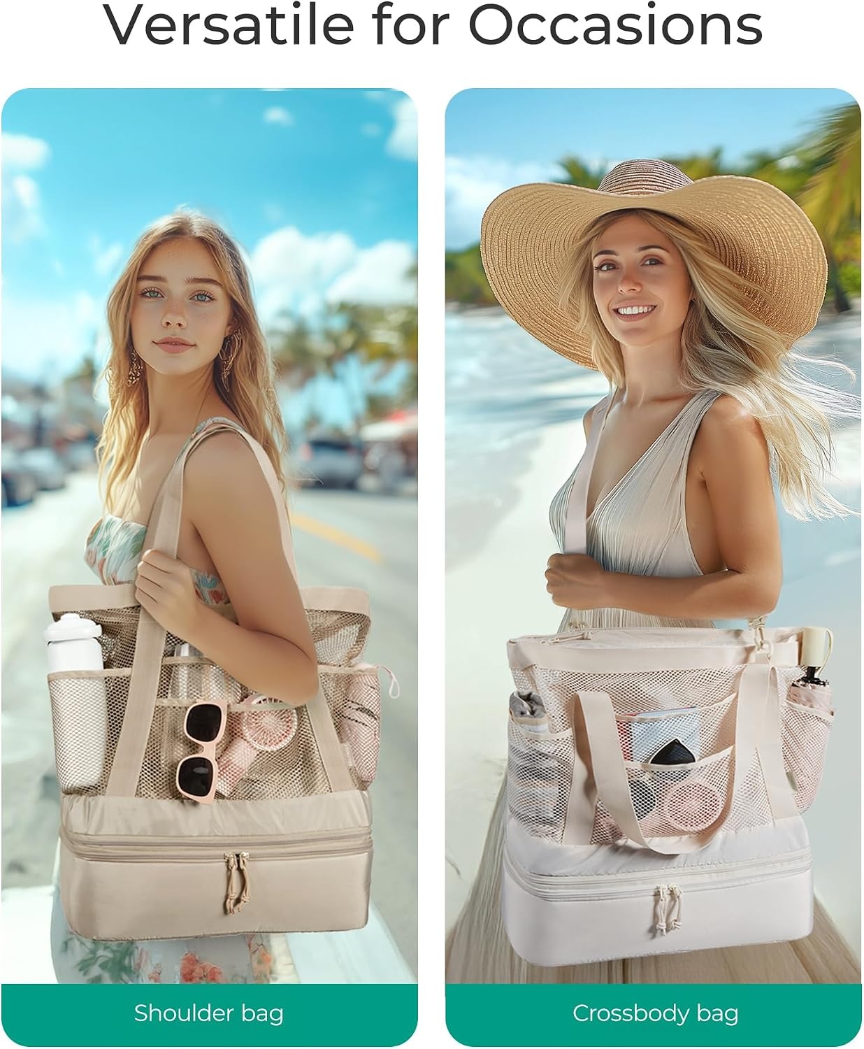 image:imageBAGSMART Beach Bag for Women Mesh Tote Bags with Zipper Sandproof Vacation Essentials with Cooler for Swim Cruise PoolPurple
