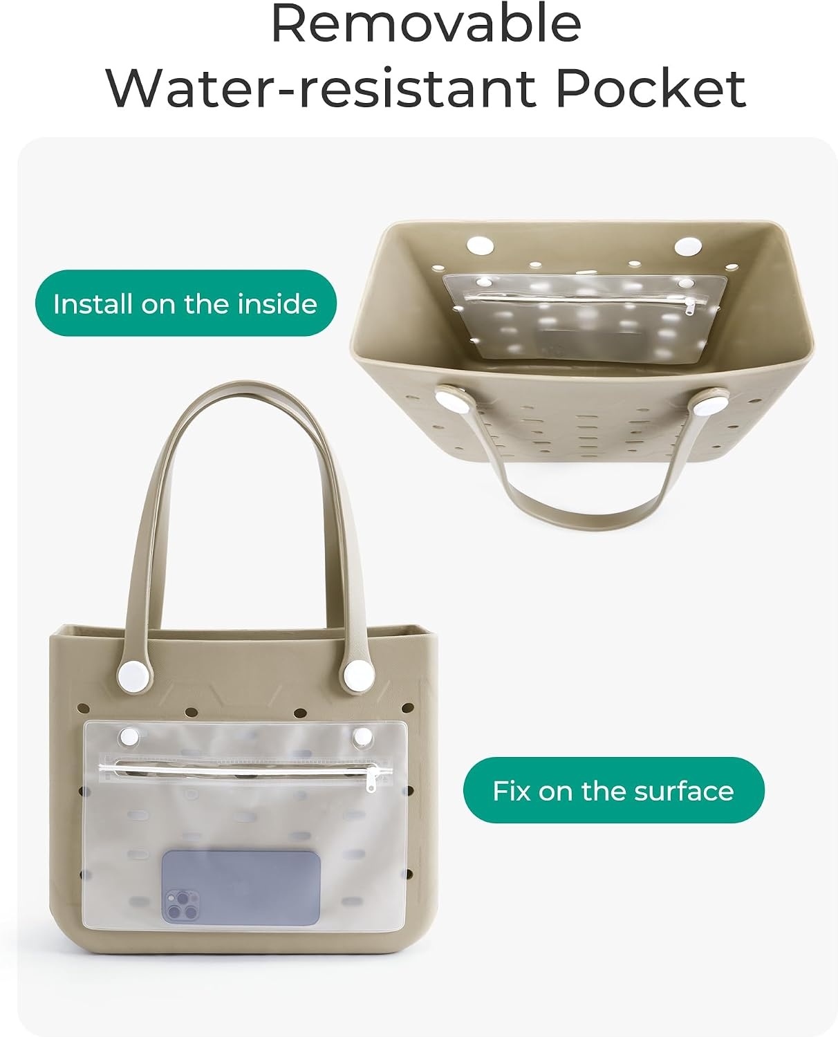 image:imageBAGSMART Beach Bag for Women Waterresistant Rubber Tote Bag Sandproof Vacation Essentials for Summer Swim Cruise PoolAlmond Birch